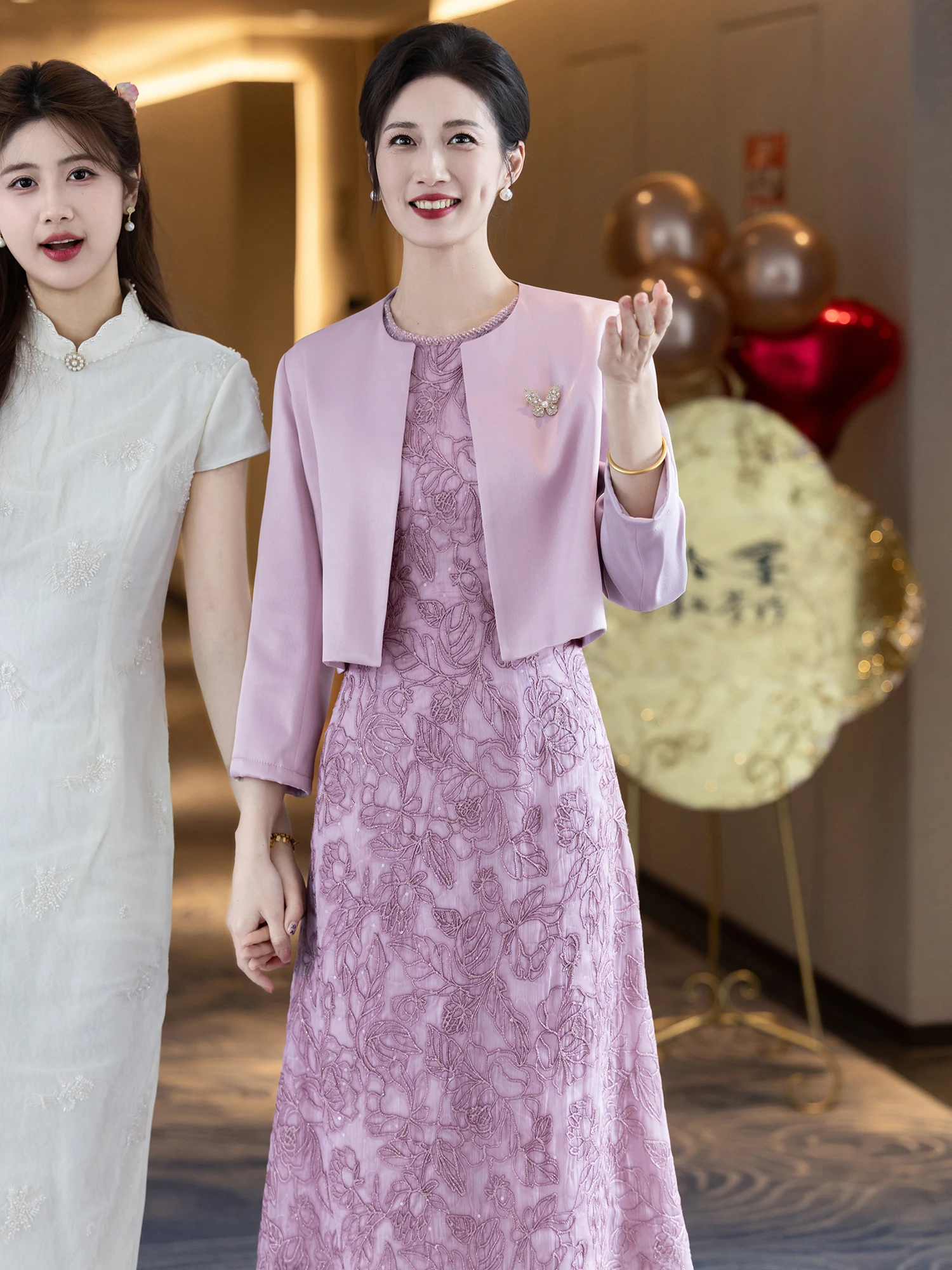 

Elegant Purple Wedding Dress Two-Piece Set Young Bridal Gown Midi Length for Mother of the Bride Wedding Celebration