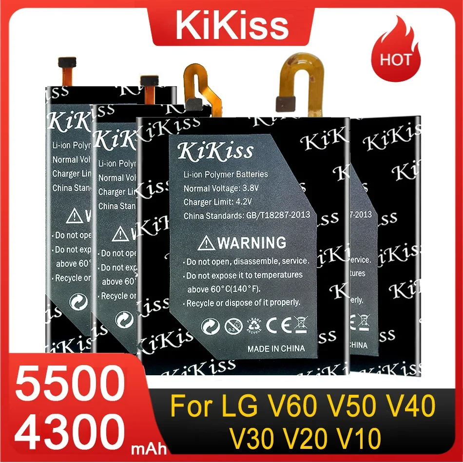 KiKiss Replace Phone Battery For LG V60 V50 V40 V30 V20 V10 ThinQ 5G ThinQ Q710 H930 H915 H910 H990N H961N LS998 Q8 2018 LM-V500