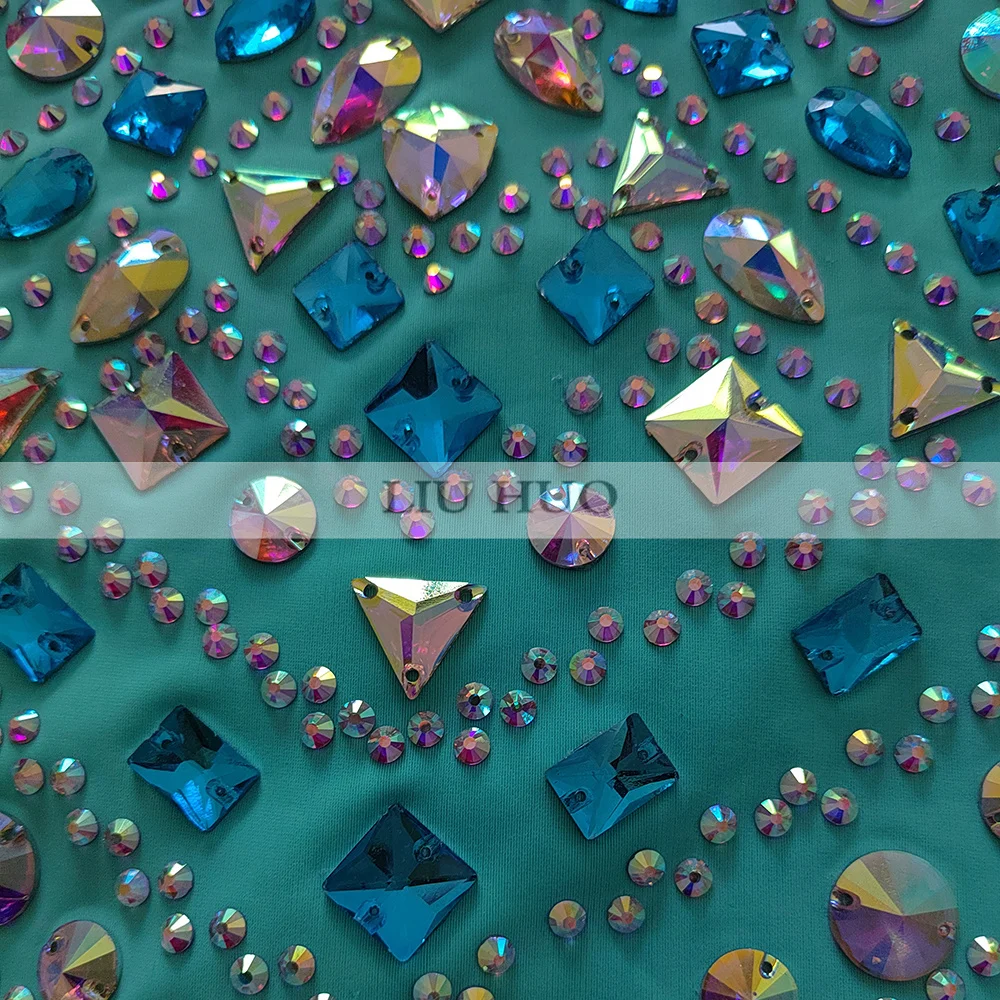 LIUHUO ปรับแต่งผู้หญิงเครื่องแต่งกายจังหวะยิมนาสติก Leotards การแข่งขันสเก็ตน้ําแข็งชุดสีฟ้าวัยรุ่นโมเดิร์น