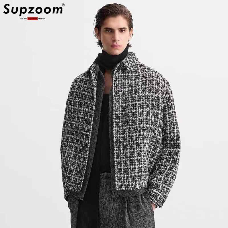 

Supzoom New Arrival Top Fashion Autumn And Winter Men Casual Single Breasted Cotton Turn-down Collar Woolen Fabric Short Jacket