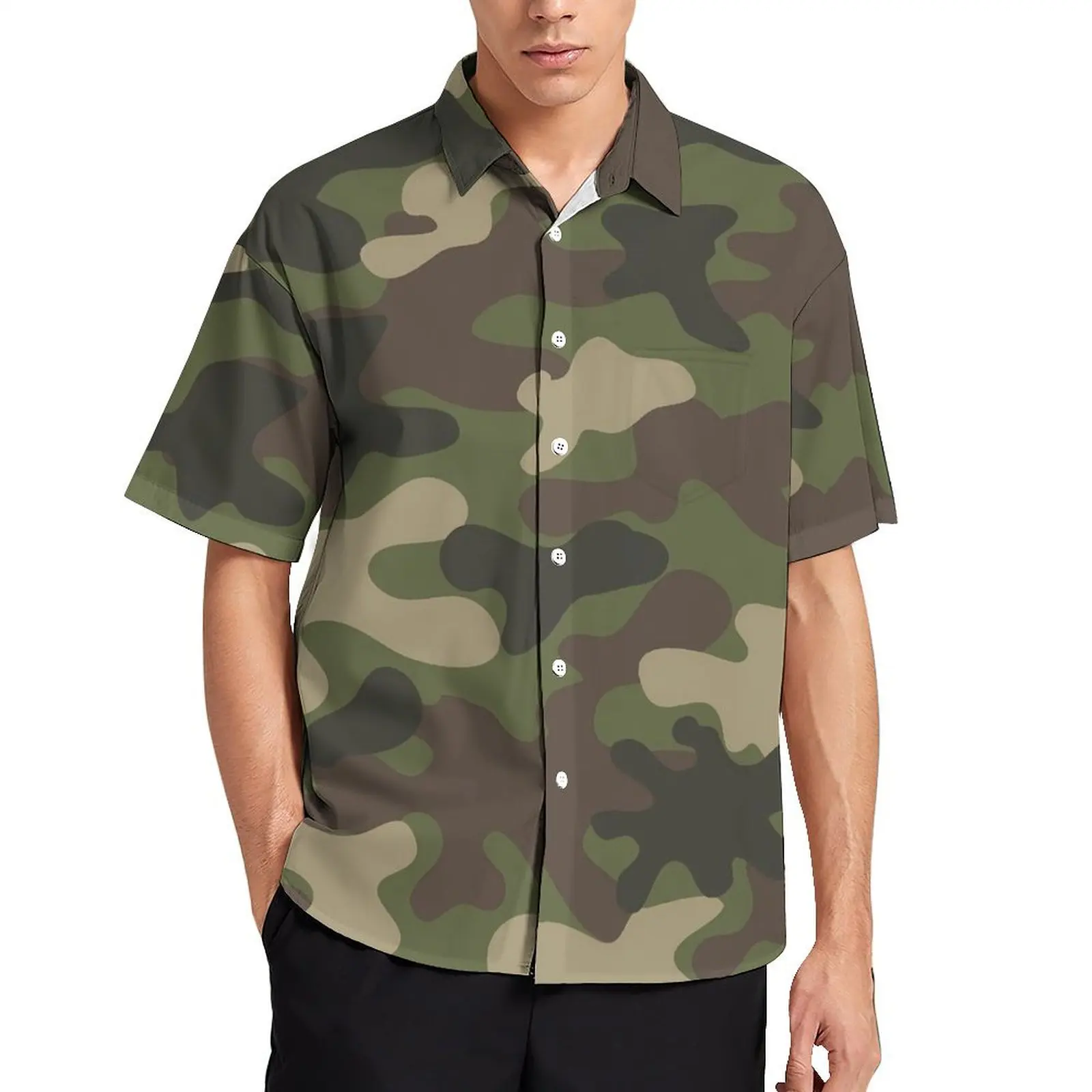 

Camouflage Casual Shirt Classic Green Camo Vintage Summer Shirts Men Short-Sleeve Vacation Harajuku Design Oversize Blouses