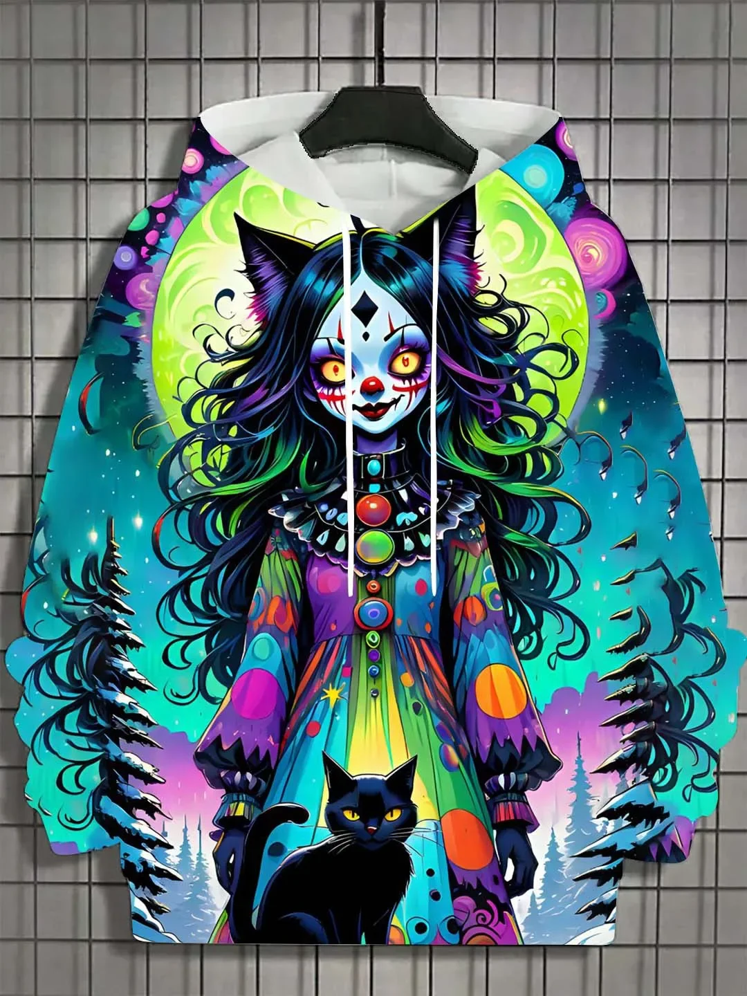 Modischer Damen-Hoodie für Mädchen, Herbst, Langarm, lässig, sexy Mädchenkleidung, Horror-Untoten-Schädel-Muster, Unisex-Oberteil – Detail 3