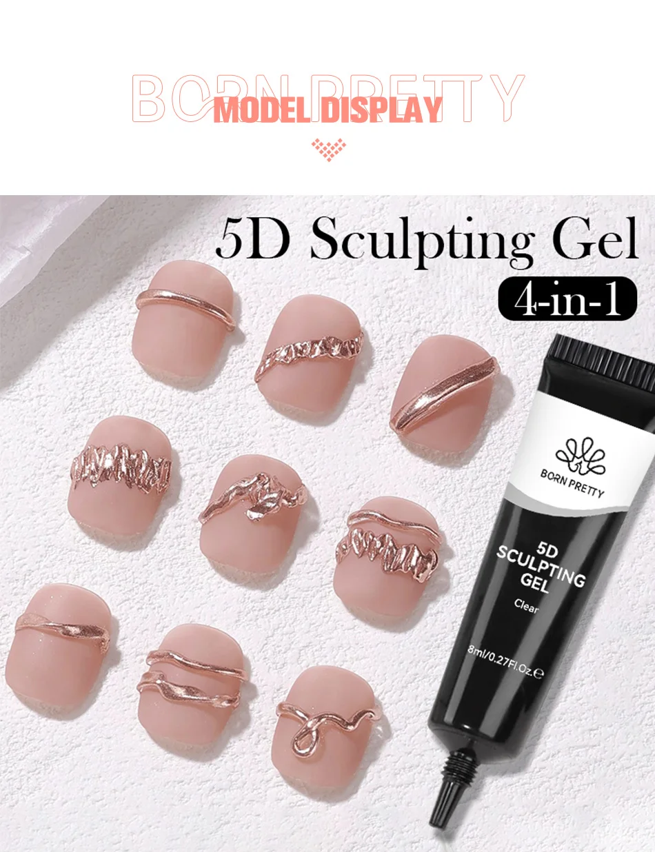 BORN PRETTY 1/2 Stück 8 ml 5D-Bildhauergel mit festem Spiegelpulver, DIY-Nagelprägegel zum Malen, Schnitzen von Nägeln – Detail 5