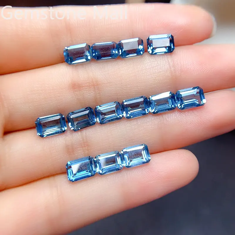 Emerald Cut Natural Topaz 4mm*6mm To 8mm*10mm VVS Grade London Blue Topaz Loose Gemstone for Jewelry Making