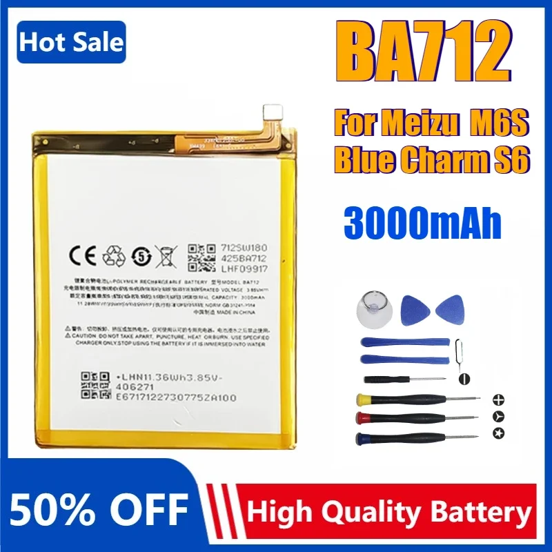 

3000mAh BA712 Replacement Battery for Meizu M6S S6 Blue Charm S 6 M712C M71M M71Q M712H Mobile Phone Batteries Bateria 3.85V