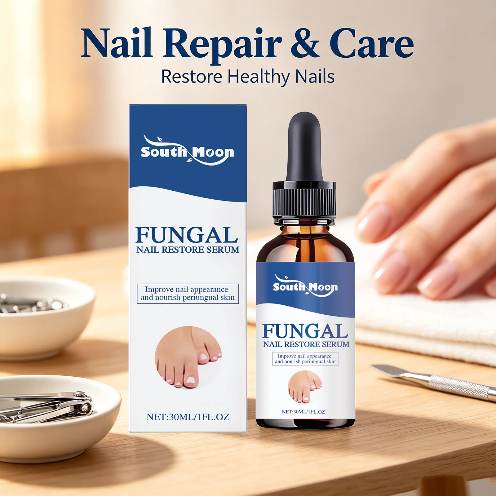 South Moon Fungal Nail Restore Serum Deep Penetration Nail Strengthening Nail Texture Improving Nourishing Nail Care Liquid 30mL