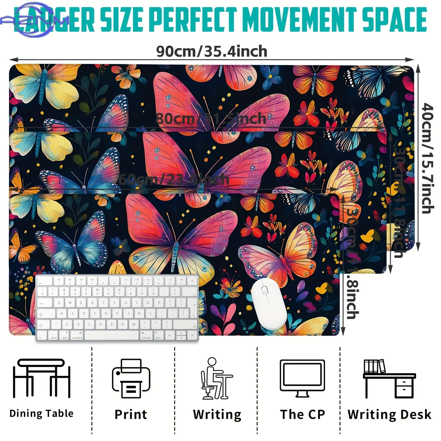Desk Mat, Jewel - toned Butterfly Array Desk Pad, Large Gaming Mouse Pad Office Keyboard Pad, Non-Slip Computer Mouse Pad Gift f