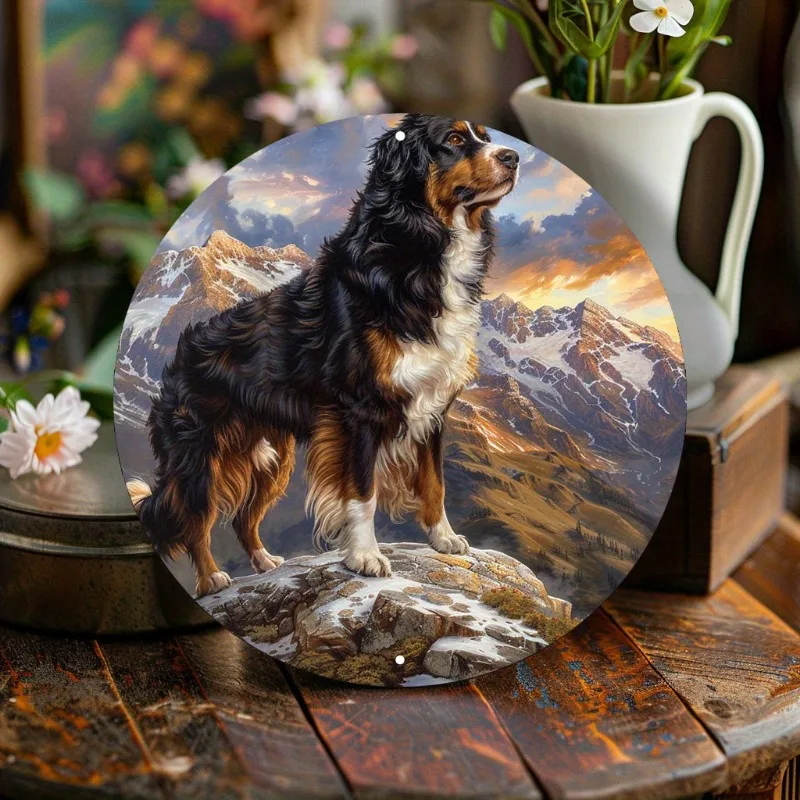 Proud Bernese Mountain Dog, Round Metal Garden & Window Decor, Perfect for Parties, Anniversaries, Weddings, Birthdays