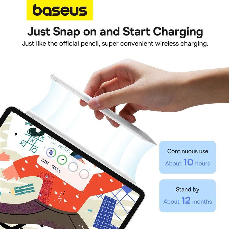 Baseus Smooth Writing 2 Series Wireless Charging Stylus, Moon White (Active version with active pen tip)