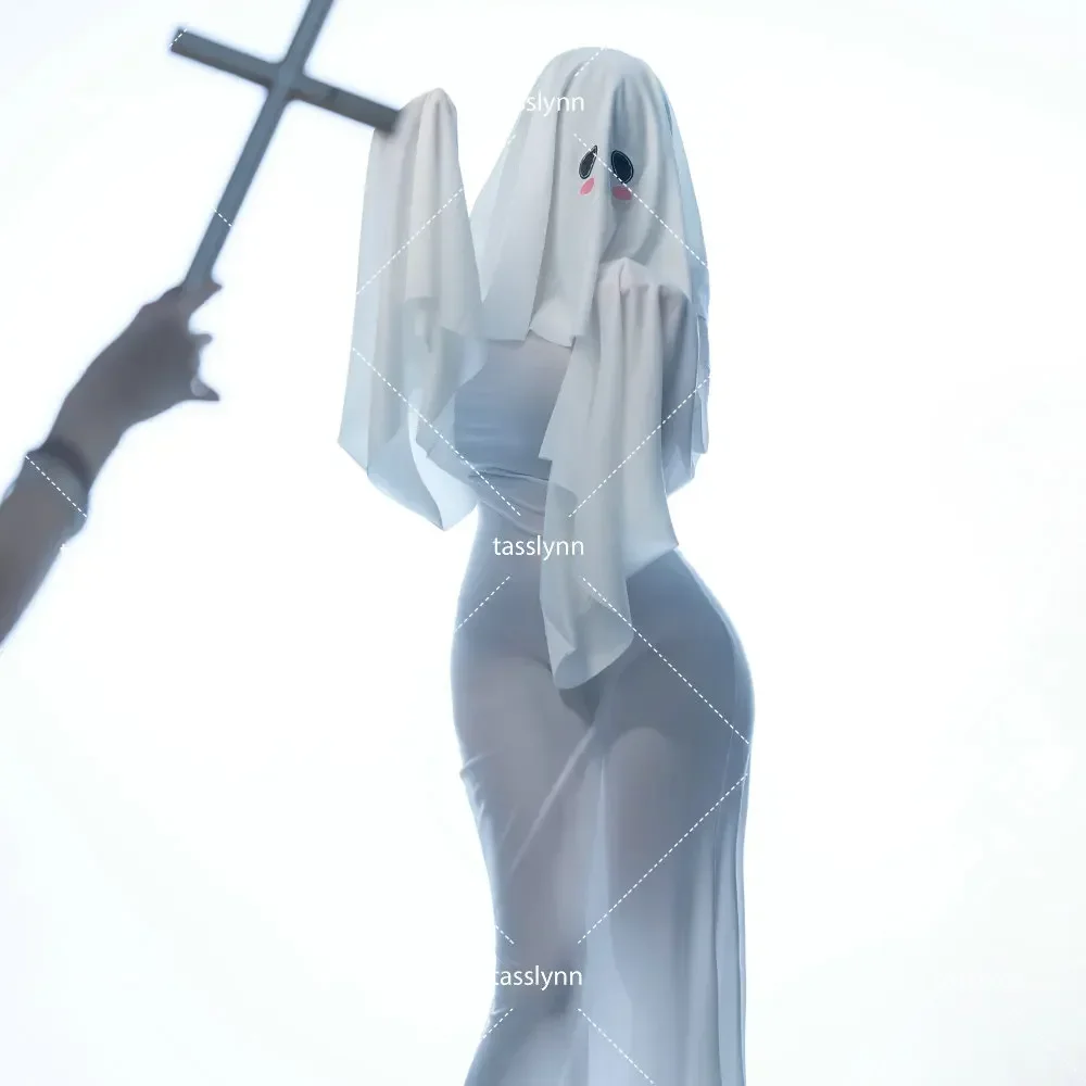 Female Ghost Cosplay Costume Halloween Scare Face Cape Scream Costume Adult Fancy Dress Halloween Cosplay Costume