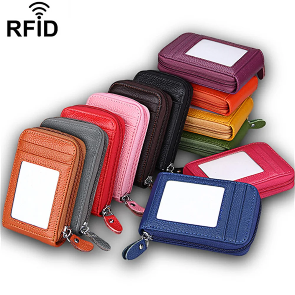 2022 New Unisex PU Leather Multi Card Slot Card Holder RFID Blocking Zip Pocket Purse Lady Men Wallet Credit Card Case Wallet