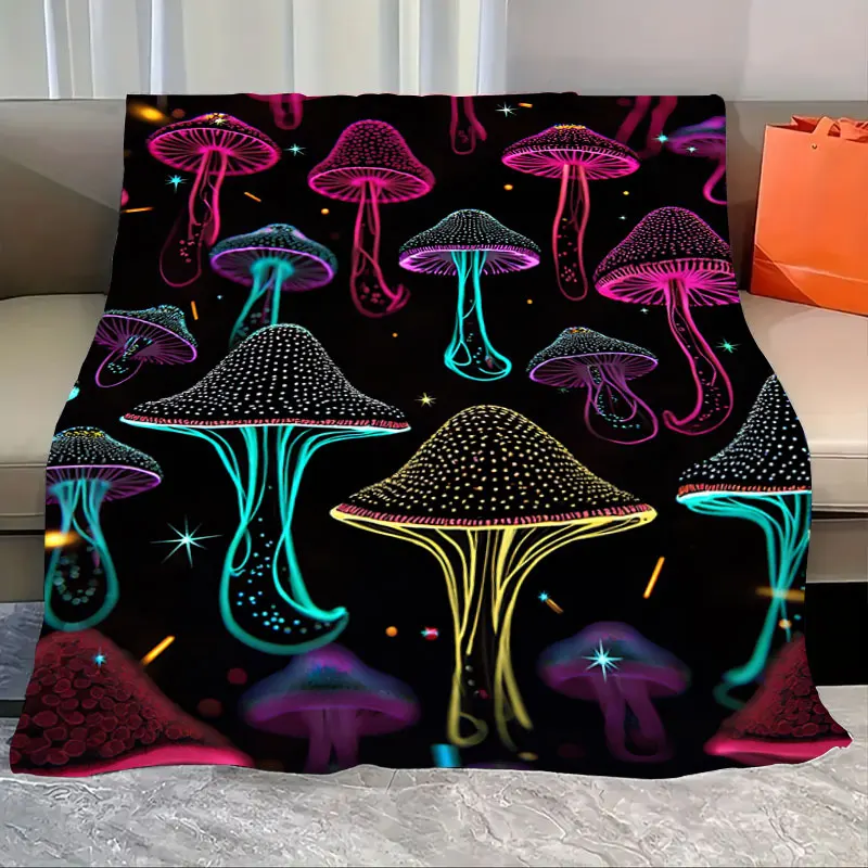 

1pc Flannel Blanket Neon Mushroom Blanket - Vibrant Glow for Cozy Nights