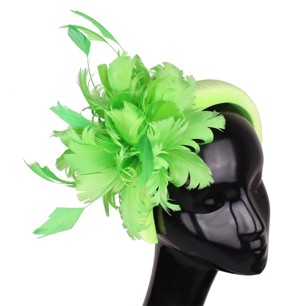 Fascinateur de plumes vert clair élégant, bandeaux de cheveux pour patients de mariage, chapeau pour fête, cocktail, sauna, pièce, dame, motif floral, vêtements de sauna