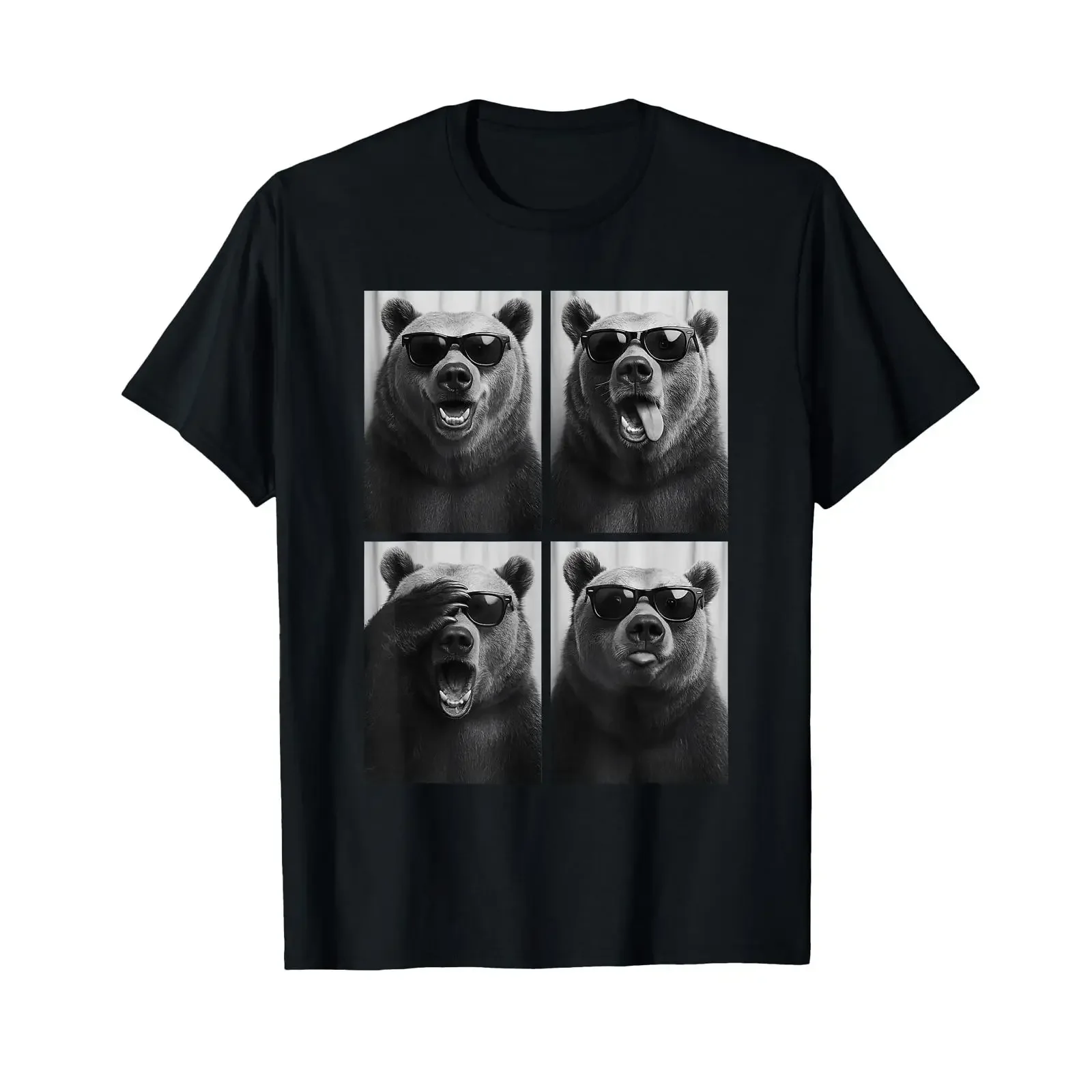 Cool Bears Sunglasses Forest Jungle Animal Selfie Booth T Shirt vintage Washed Stretched Top For Everyday Wear Breathable homme