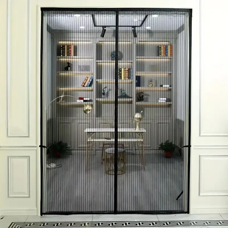 Vertical Stripes Patterned Screen Cloth Magnetic Suction Diamond Mesh Door Curtain Perspective Kitchen Insect Proof Door Screens