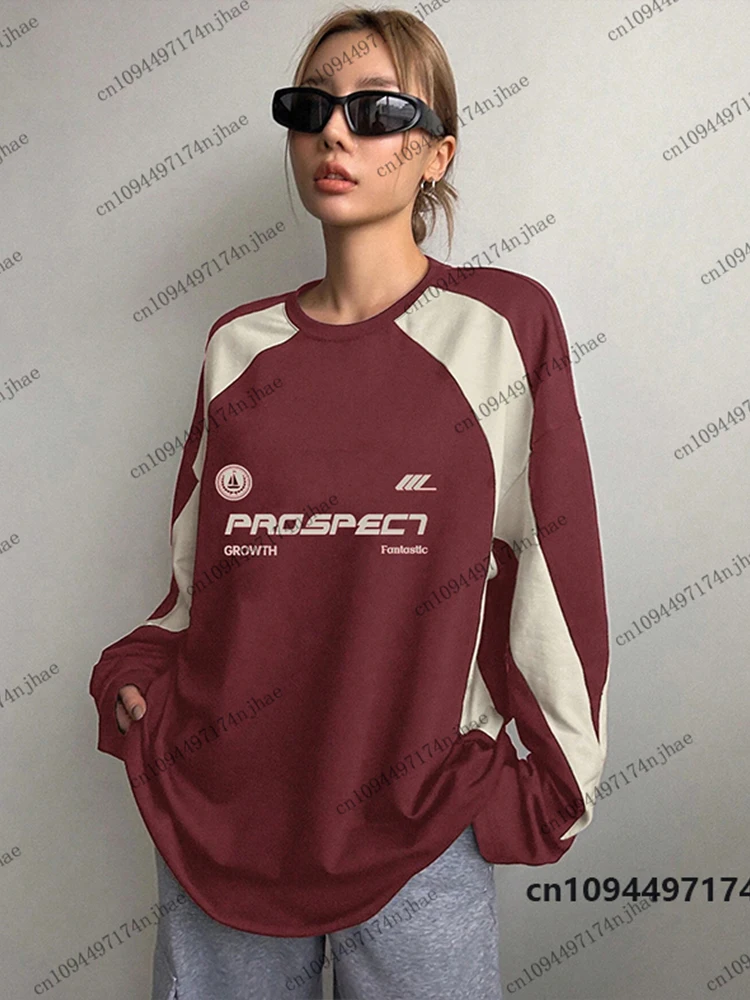 2026 Neue Mode Vintage Patchwork-Print Langarm-T-Shirt für Damen Herbst Casual Sweatshirts Sport-Pullover Oversized Oberteile – Detail 7