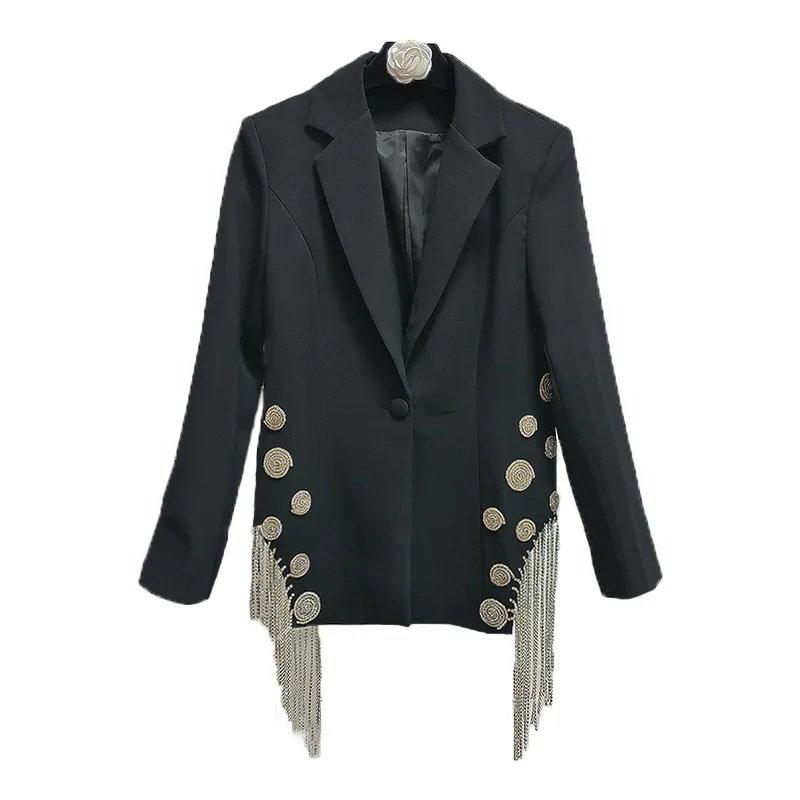 

Women's Trendy Rhinestone Fringe Suit Jacket European American Fashion Small Waist Design outerwears traf Autumn ropa mujer 2025