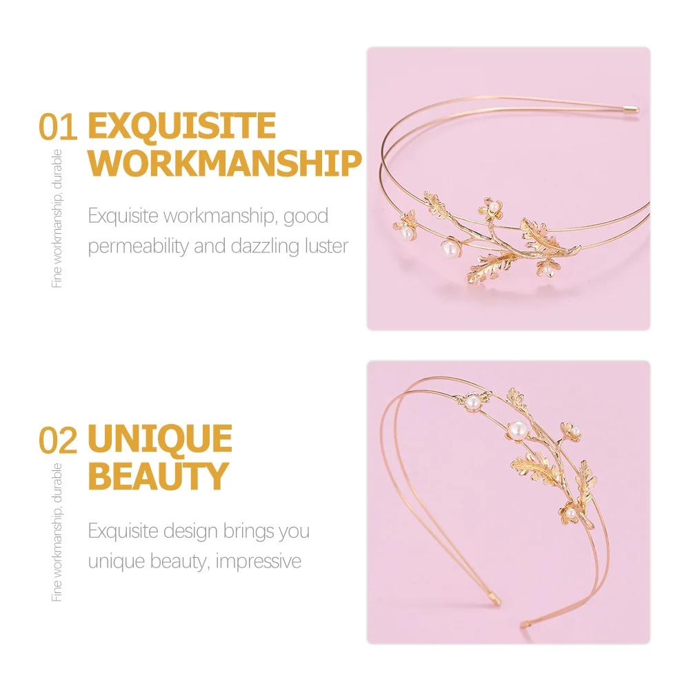 

Elegant Pearl Design Women Hairhoop Double Layered Branches Lightweight Female Headband For Wedding Christmas Party Delicate
