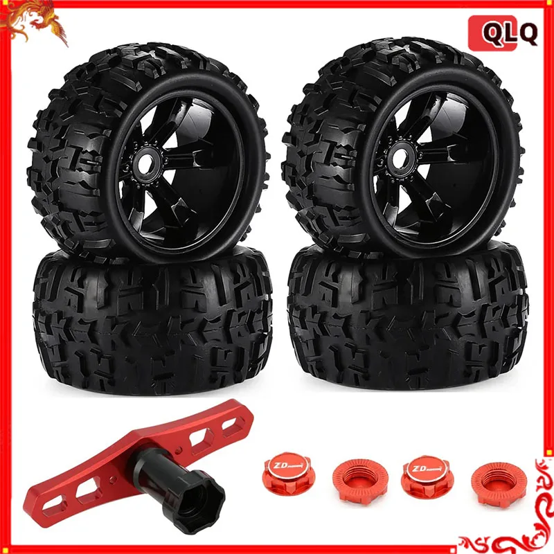 4pcs/pack 1/8 Scale 17mm Hex RC Truck Tires and Wheels Set Glued for Traxxas Maxx Tmaxx E-Revo Revo 3.3, JLB Cheetah Monster