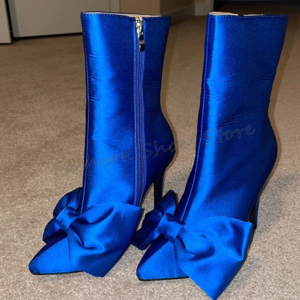 

Blue Bow knot Decor Side Zipper Boots Pointed Toe Women Shoes Stilettos High Heels Party Banquet Dating 2025 Zapatos Para Mujere