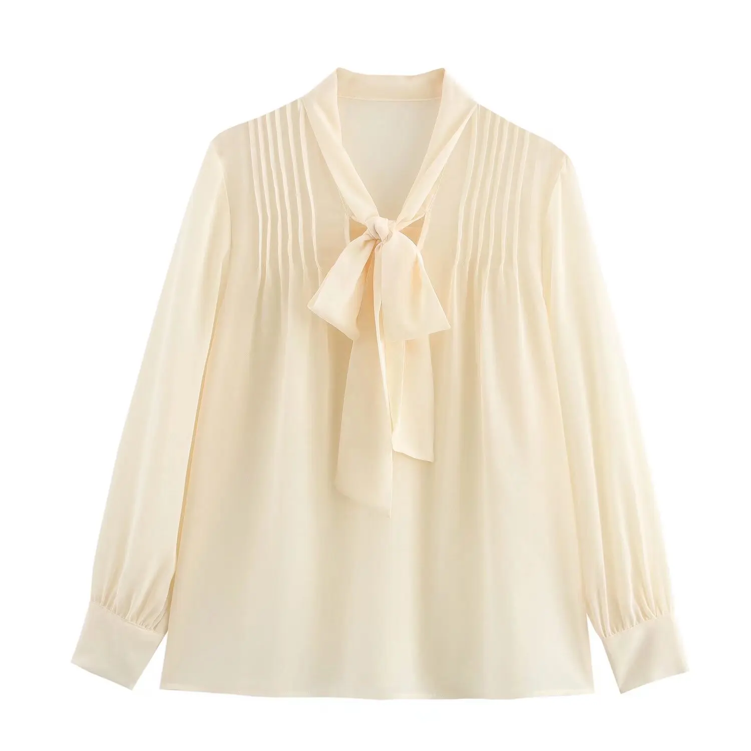 

ZAB Autumn New Faionable Women's irt Knot Decorative Pleated Design Street Sle Long Sve Polyester Fiber