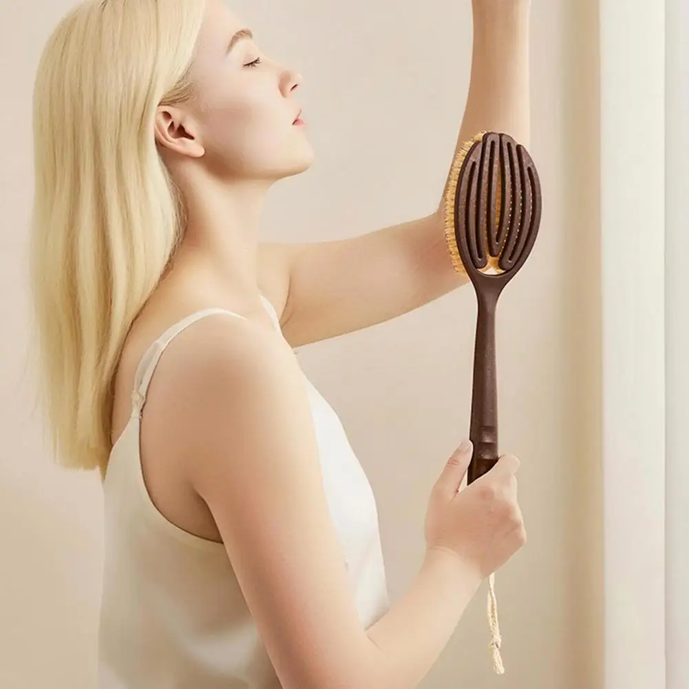 Long Handle Bath Brush With Coconut Fiber And Soft Bristle, Exfoliating Back Scrubber For Shower, Body Wash Tool