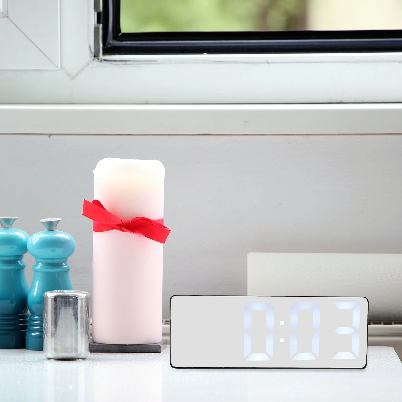 

Digital Clock Large LED Mirror Loud Alarm for Bedroom Travel Table Clocks Brightness Adjustable USB Powered