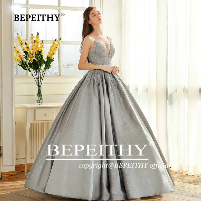 BEPEITHY-vestido De noche con tirantes finos, corpiño De encaje, tela brillante, Abiye, fiesta De graduación, 2021