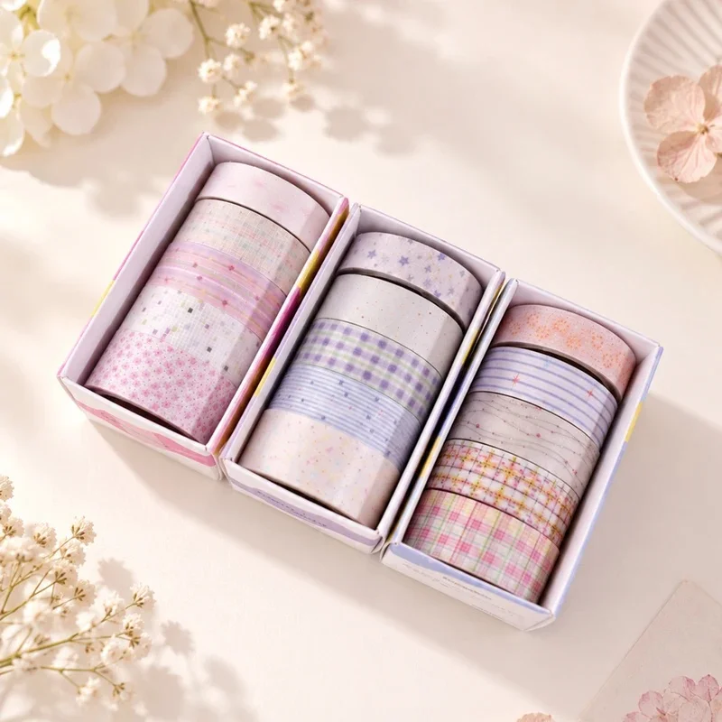 5 Rolls Macaron Glitter Washi Tape, 3 Assorted Widths 1.2-1.8cm 2m Each For Journal Scrapbook Diy Border Decor Card Making Craft