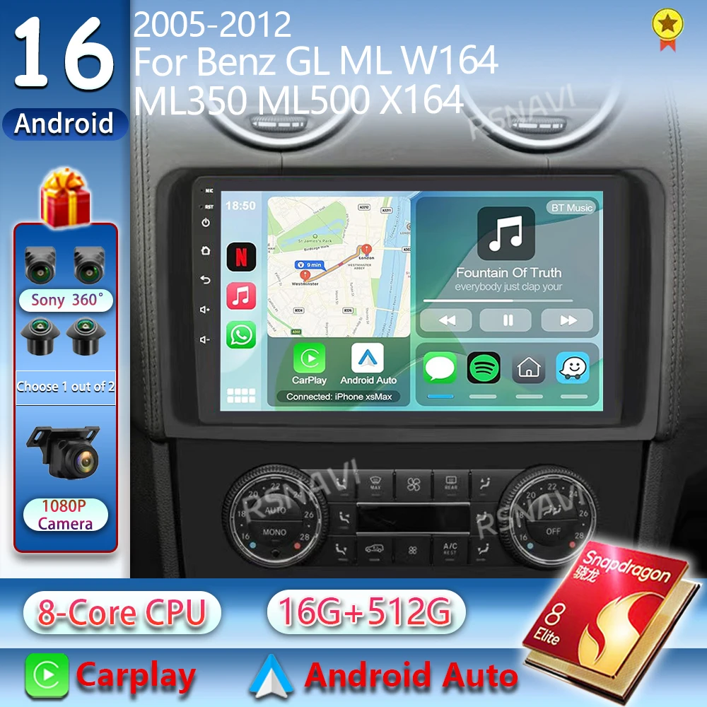 

Android 16 For Benz GL ML W164 ML350 ML500 X164 2005-2012 2K QLED Android Car Radio Multimedia Video Player GPS Stereo CarPlay