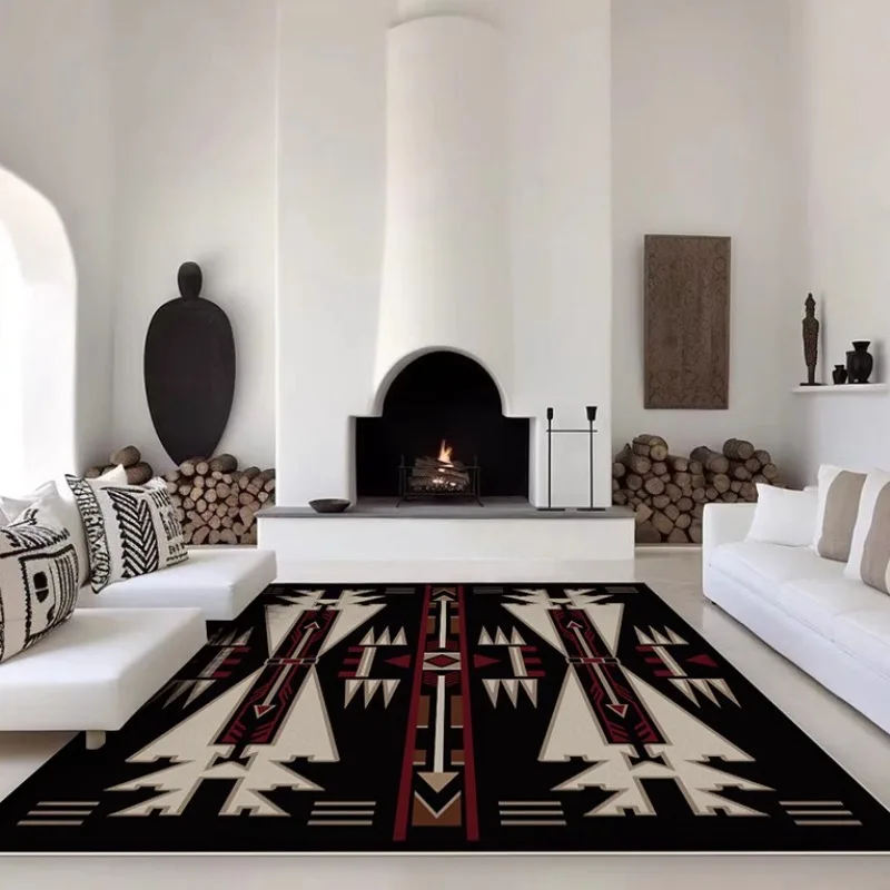 

Retro Living Room Decorative Carpet Ethnic Geometric Bedroom Carpets Brown Creative Art Rug Easy To Care for Dirt-resistant Rugs