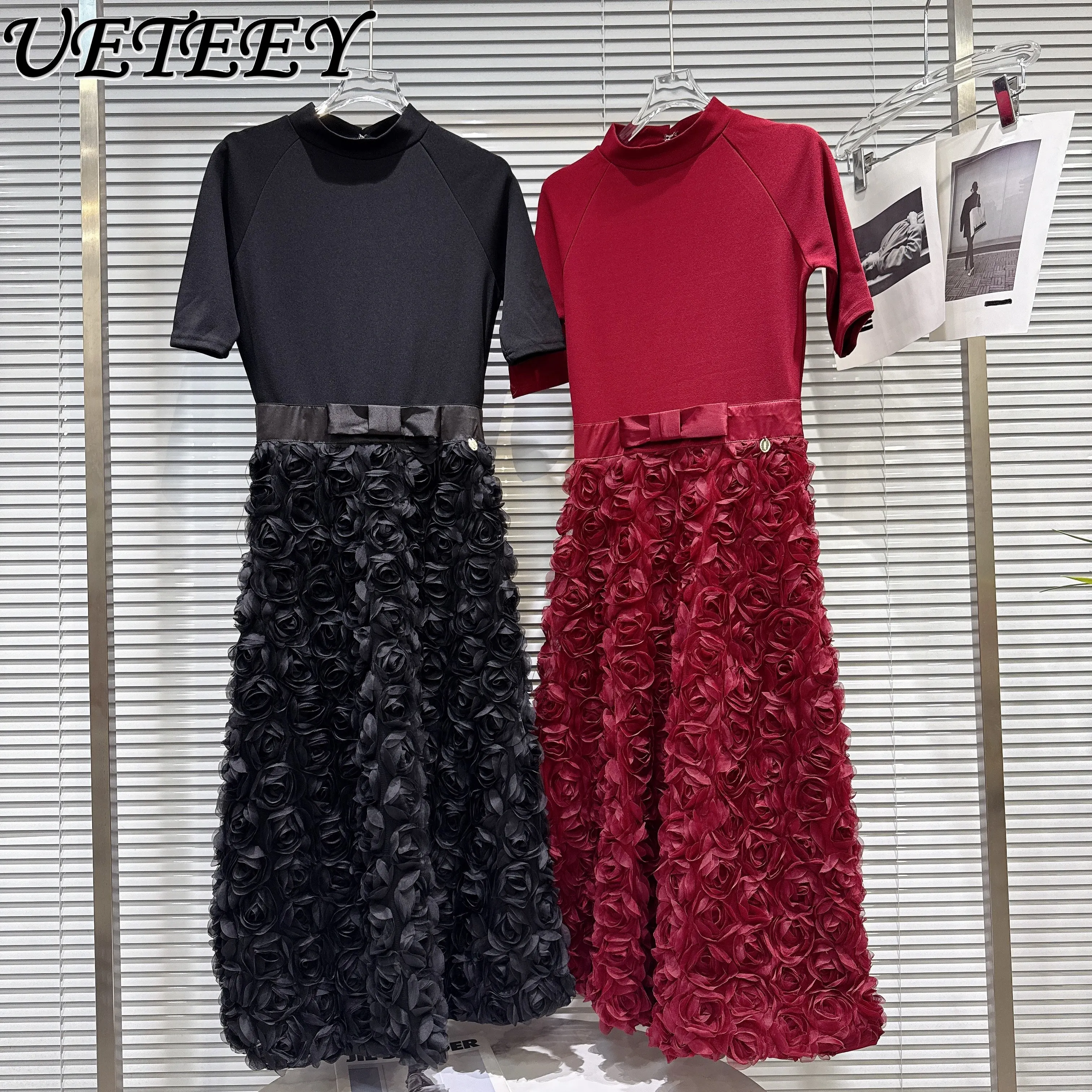 

2026 Spring New French Elegant Sweet Three-Dimensional Petal Flower Dress Fashion Commuter Short Sleeve Long Dress for Women