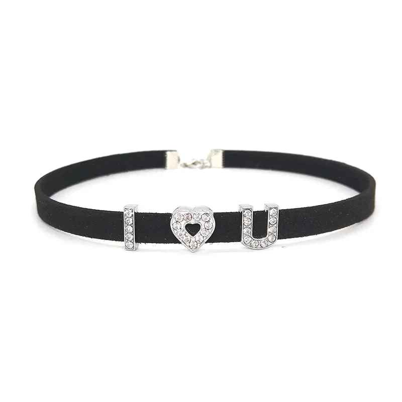 Harajuku Strass Brief ICH liebe PAPA Choker Halskette für Frauen Nach Name Halsketten Leder Kragen Cosplay DIY Schmuck