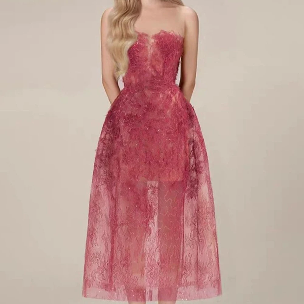 

Vietnamese niche designer 2025 early autumn new perspective sexy tulle nail sequin lace dress-GZXX691