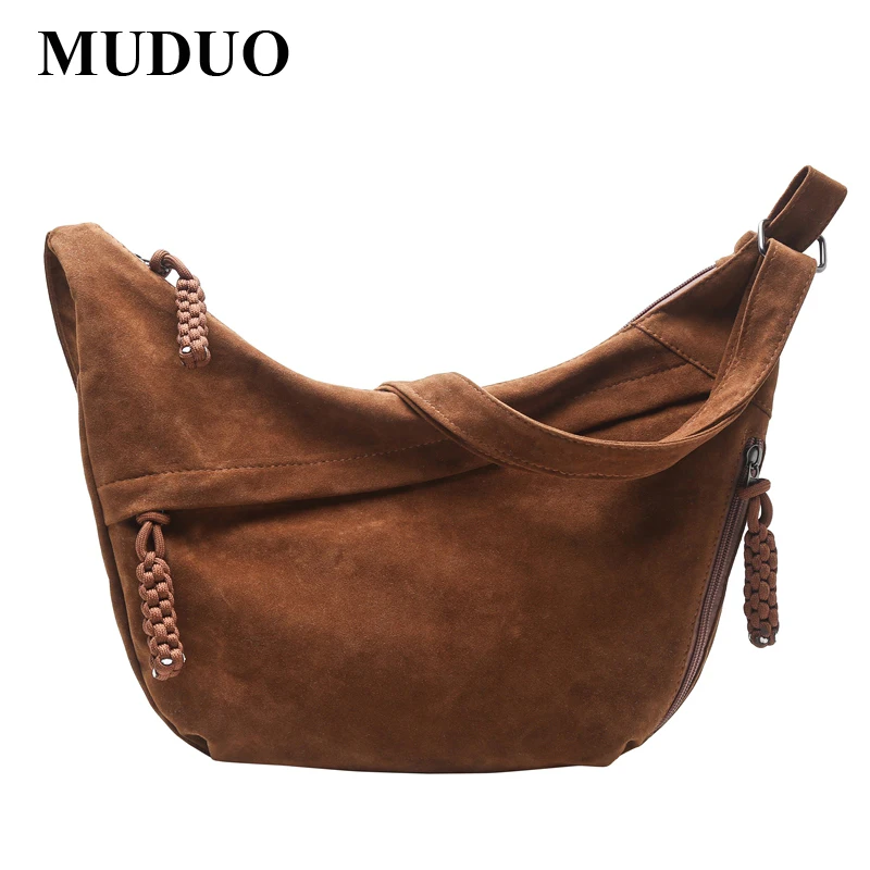 Crossbody bag woman 2025 new suede bag large capacity brown Maillard commuter bag dumpling bag woman Student's bags