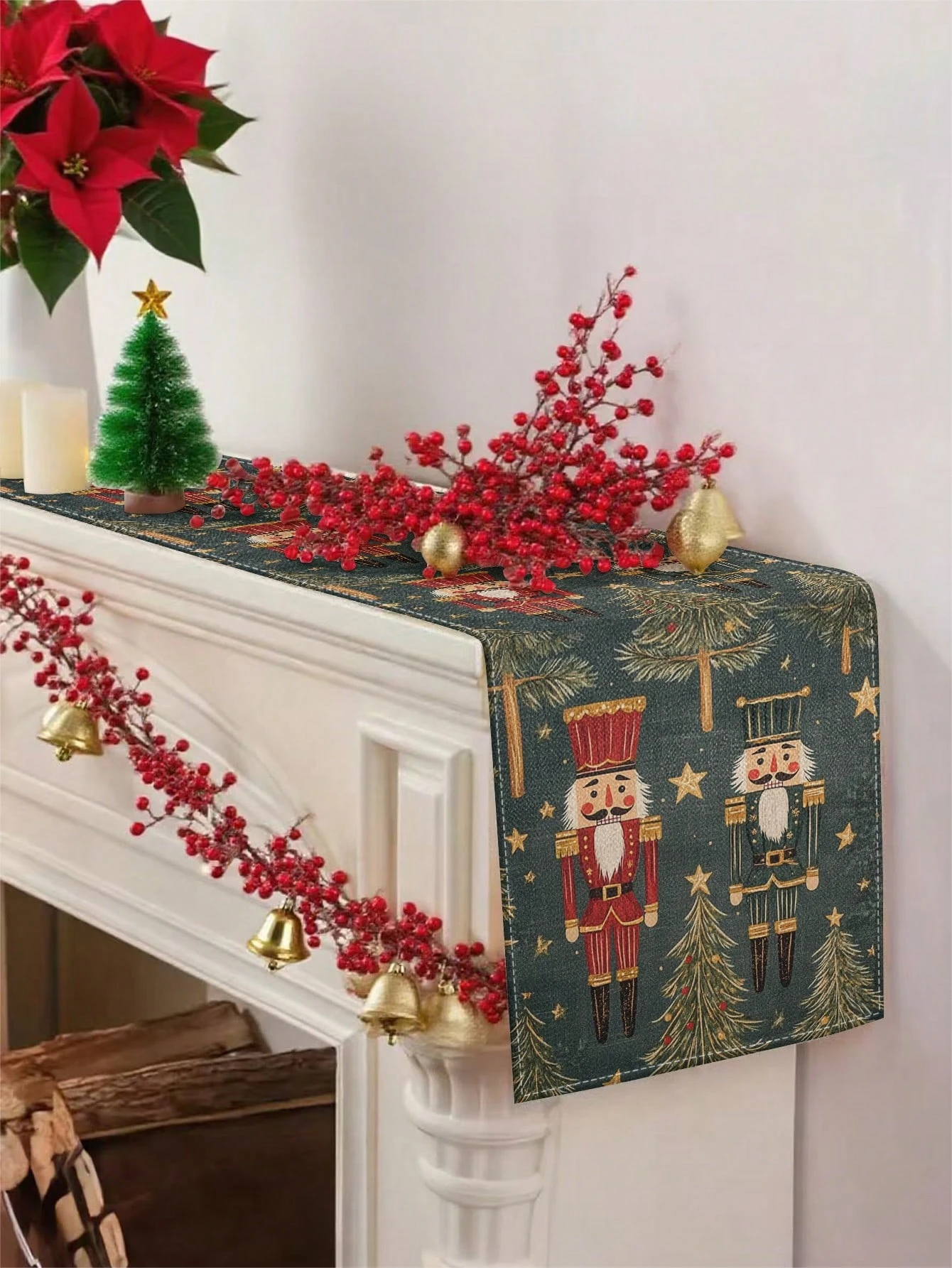 JIT Nutcracker Christmas Table Runner Festive Printed for Holiday Dinner Party Decorative Charming Durable for Table Decoration