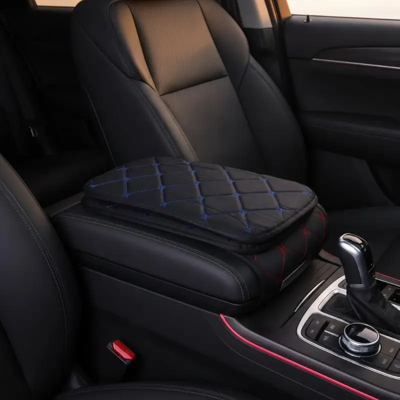 Car Leather Armrest Mat Arm Pressure Relief Soft Padded Dustproof Non-slip Auto Console Cushion for Long Drive