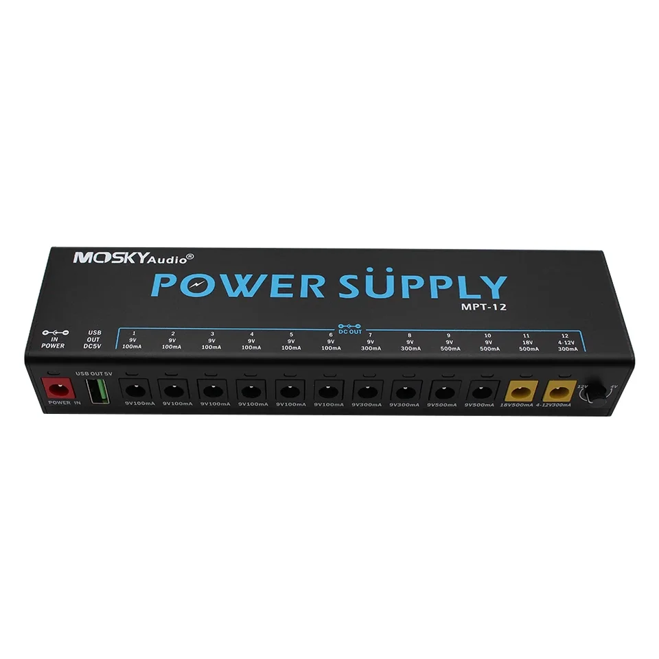 MOSKY MPT-12 Guitar Effect Pedal Power Supply 12 Isolated DC