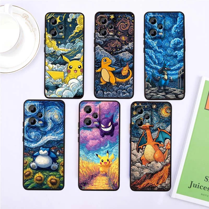 

P-Pokemons Cartoon Art Phone Case For Xiaomi Redmi Note 14 13 12 12S 11E 11 11S 11T Pro Plus 4G 5G Black Soft TPU Cover