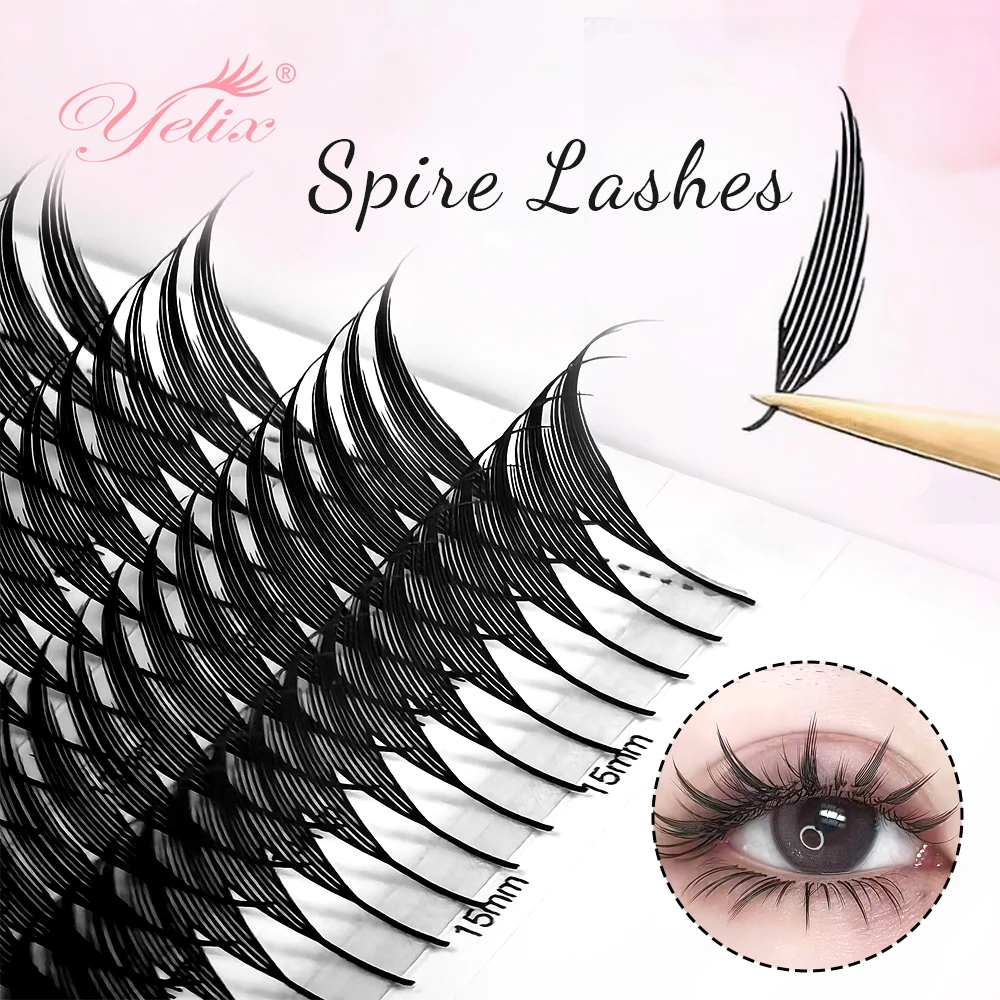Yelix Comic Spire Lashes Automatic Flowering Premade Fans Eyelashes Lightweight Individual Eyelashes Extensions Face Makeup