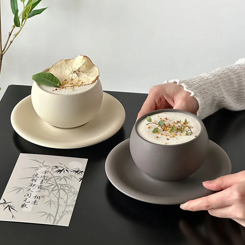 

Vintage Egg-shaped Ceramic Coffee Cup And Saucer Set Creative Matte Afternoon Tea Latte Cups Home Office Daily Drinkware