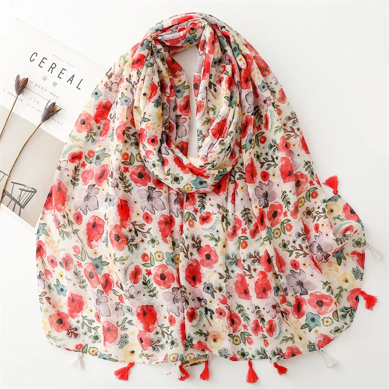 

2024 Newest Women Floral Printed Pattern Scarf Cotton Voile Scarf Shawls