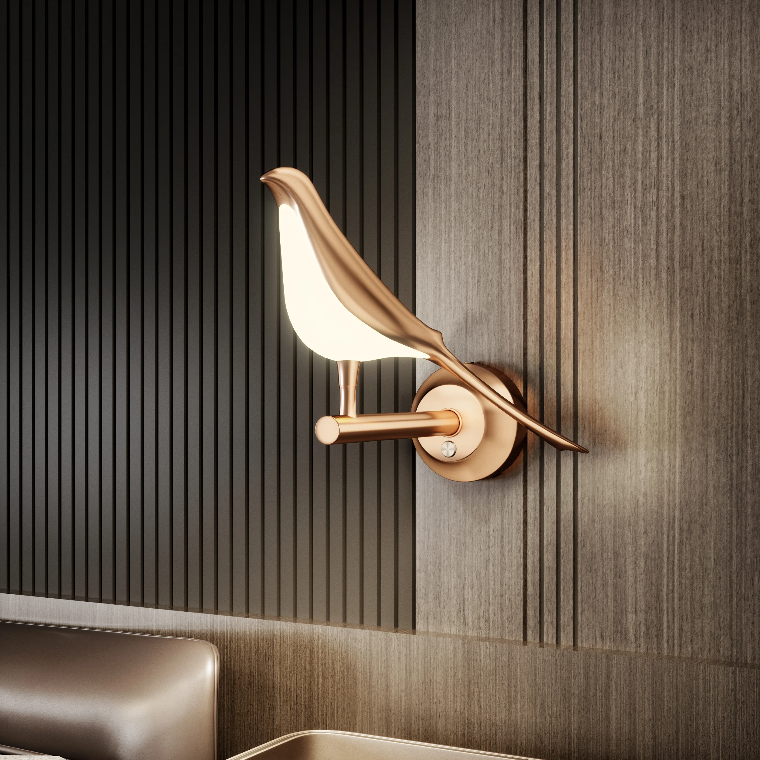 Nordic LED Golden Bird Wall Lamp Rotatable Novelty Sconce for Parlor Bar Bedside Bedroom Hanging Light Indoor Decor Modern Art