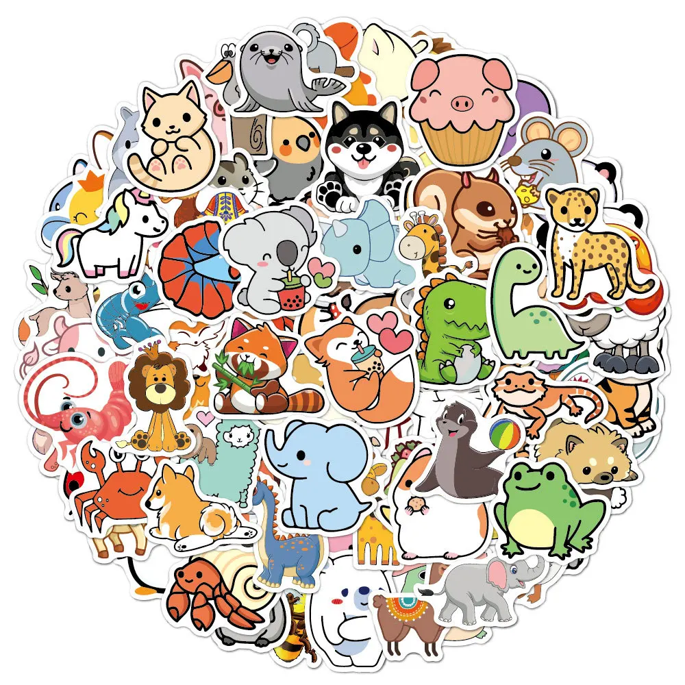 100pcs Funny Animal Stickers Cartoon Cute Decals Toy Stationery Guitar Phone Bicycle Laptop Luggage Car Graffiti Kids Sticker