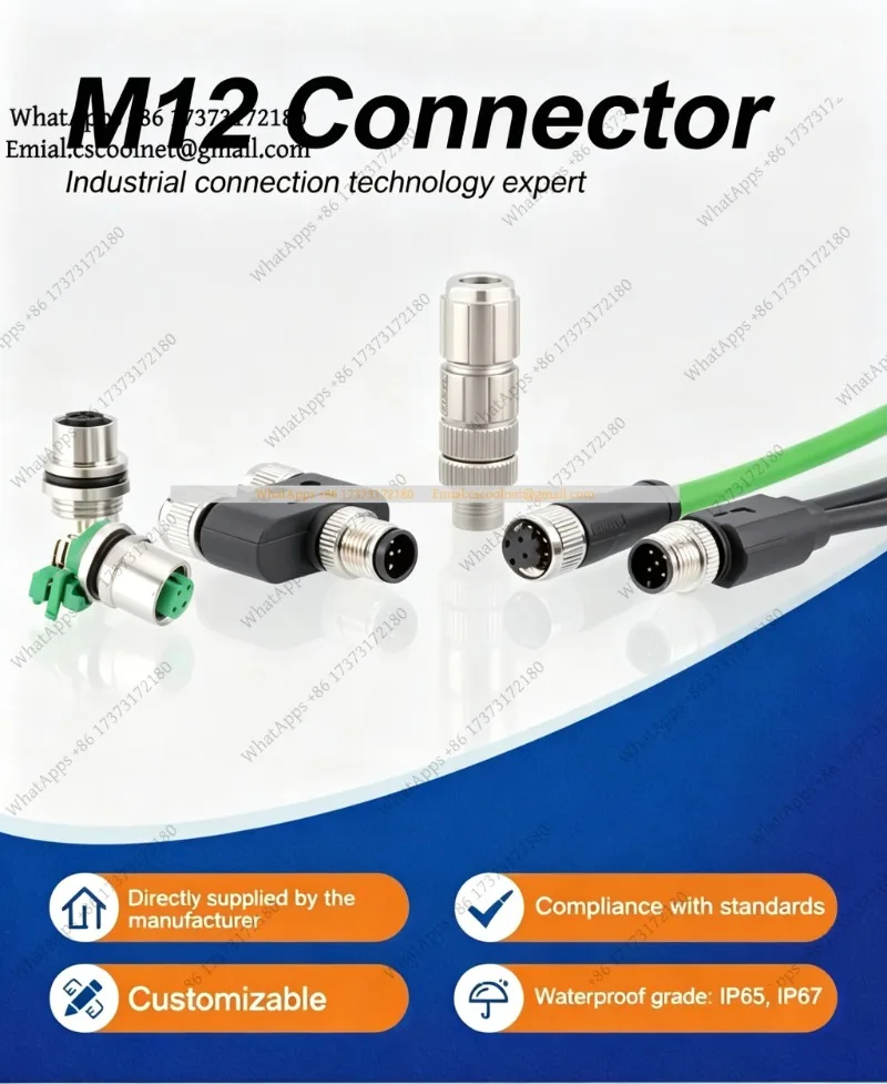 k06 M12 Male 4 Pin to Dual M8 Female 3 Pin Y Splitter Waterproof Industrial Sensor Cable Ethernet Connector