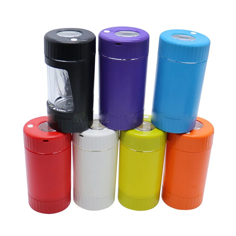 led jar Grinder Tobacco Herb Crusher Storage Case Box Grinders usb charger Smoke Pipe Cigarette Accessories