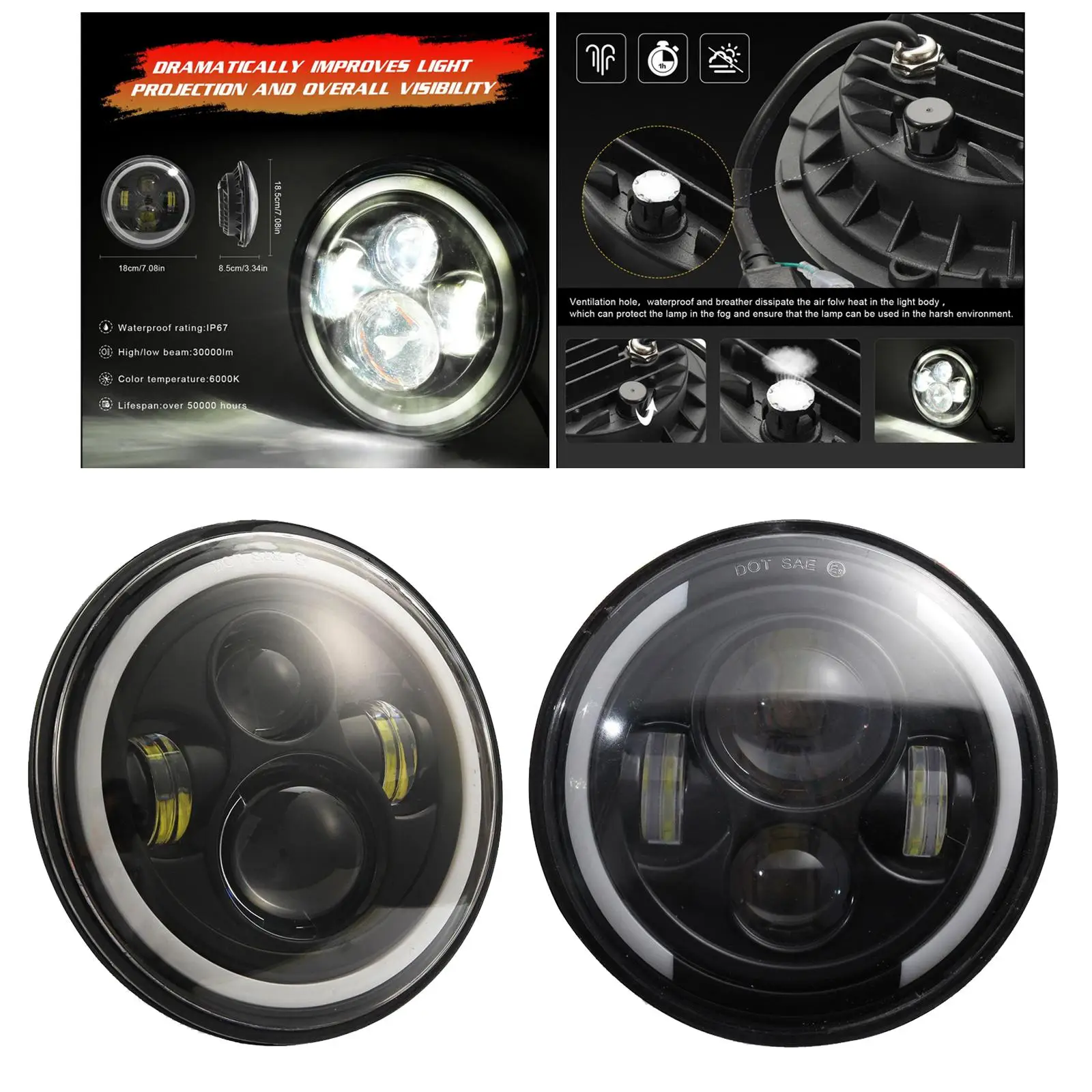 7" Round Led Headli…