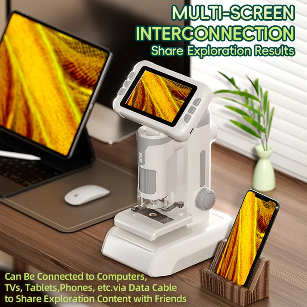 Microscópio digital p01 de 4 polegadas, tela 1600x, portátil, destacável, ferramentas de experimento, ciências, biologia, brinquedos educativos