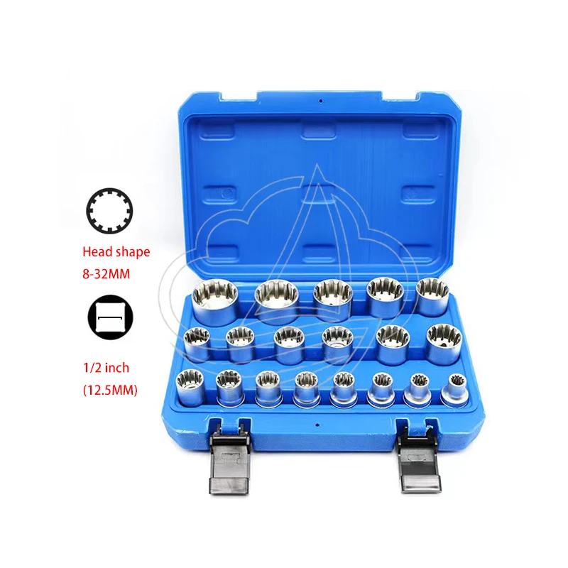 

19Pcs Torx Socket Wrench Set CRV Hex Splined Bit Socket Kit M8-M32