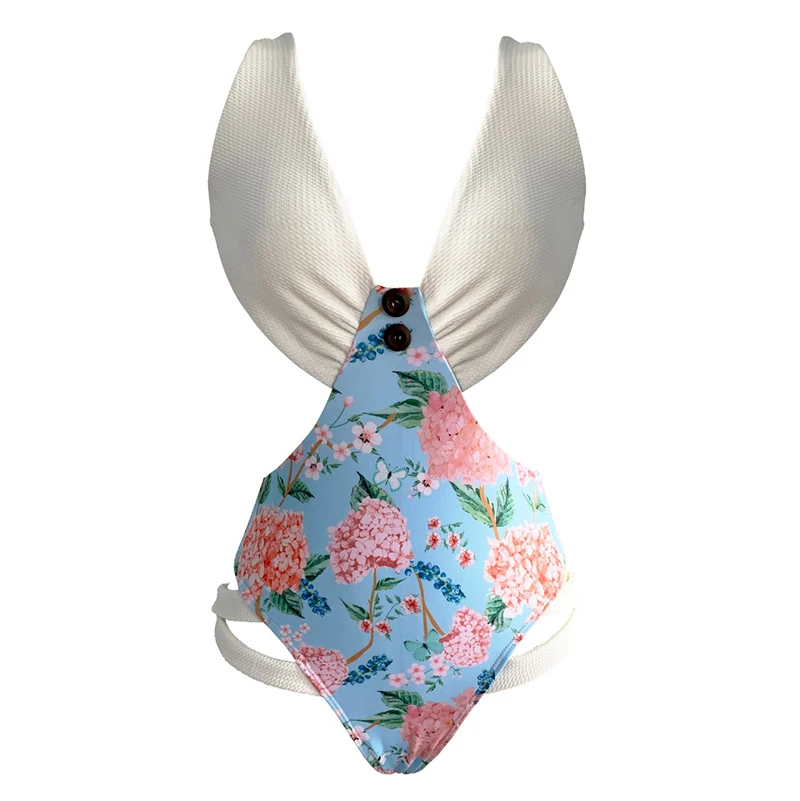 2022 Sexy Floral Swimwear Women Swimsuit Backless One Piece Jumpsuit Swimsuit Bandage Beachwear Bathing Suit Swim Monokini